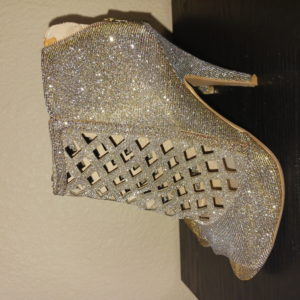 Silver Glitter Stiletto Heels with Studded Design